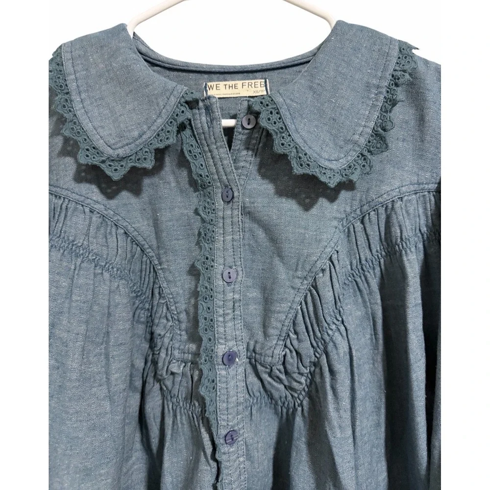 Free People We The Free Baby Blues Summit Shirt Blue As Header Women's Size‎ XS